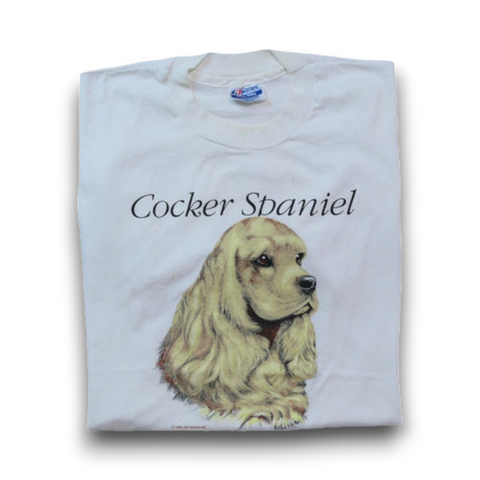 VINTAGE 90s L Dog Print Tee "Cocker Spaniel" -AIR WAVES INC-