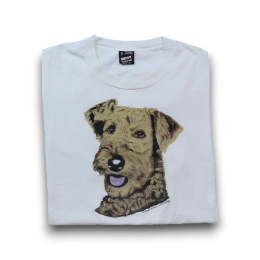 VINTAGE 90s Dog Print Tee "schnauzer" -FAMOUS FIDO'S SUNWEAR-