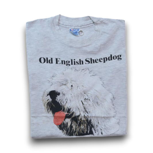 VINTAGE 90s M Dog Print Tee "OLD ENGLISH SHEEP DOG" -TELETREND COLS-