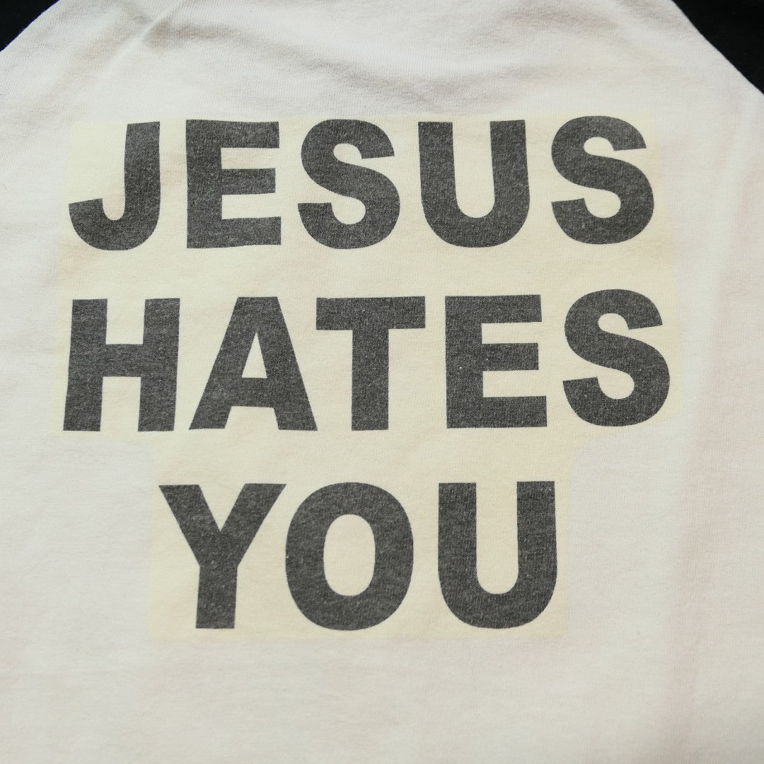 VINTAGE 90s XL Raglan Sleeves Message Tee -JESUS HATES YOU-