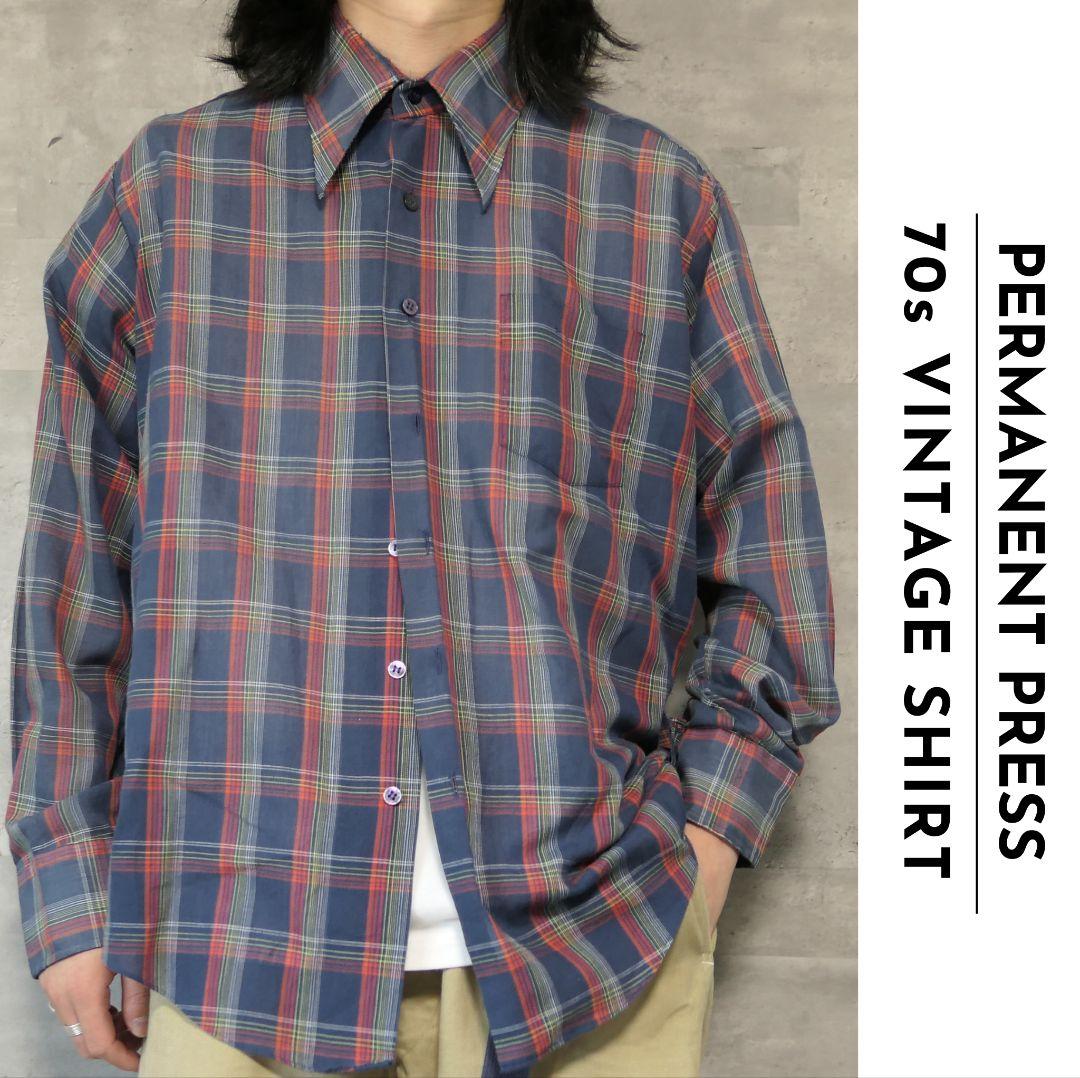 VINTAGE 70s L Check shirt -PERMANENT PRESS-