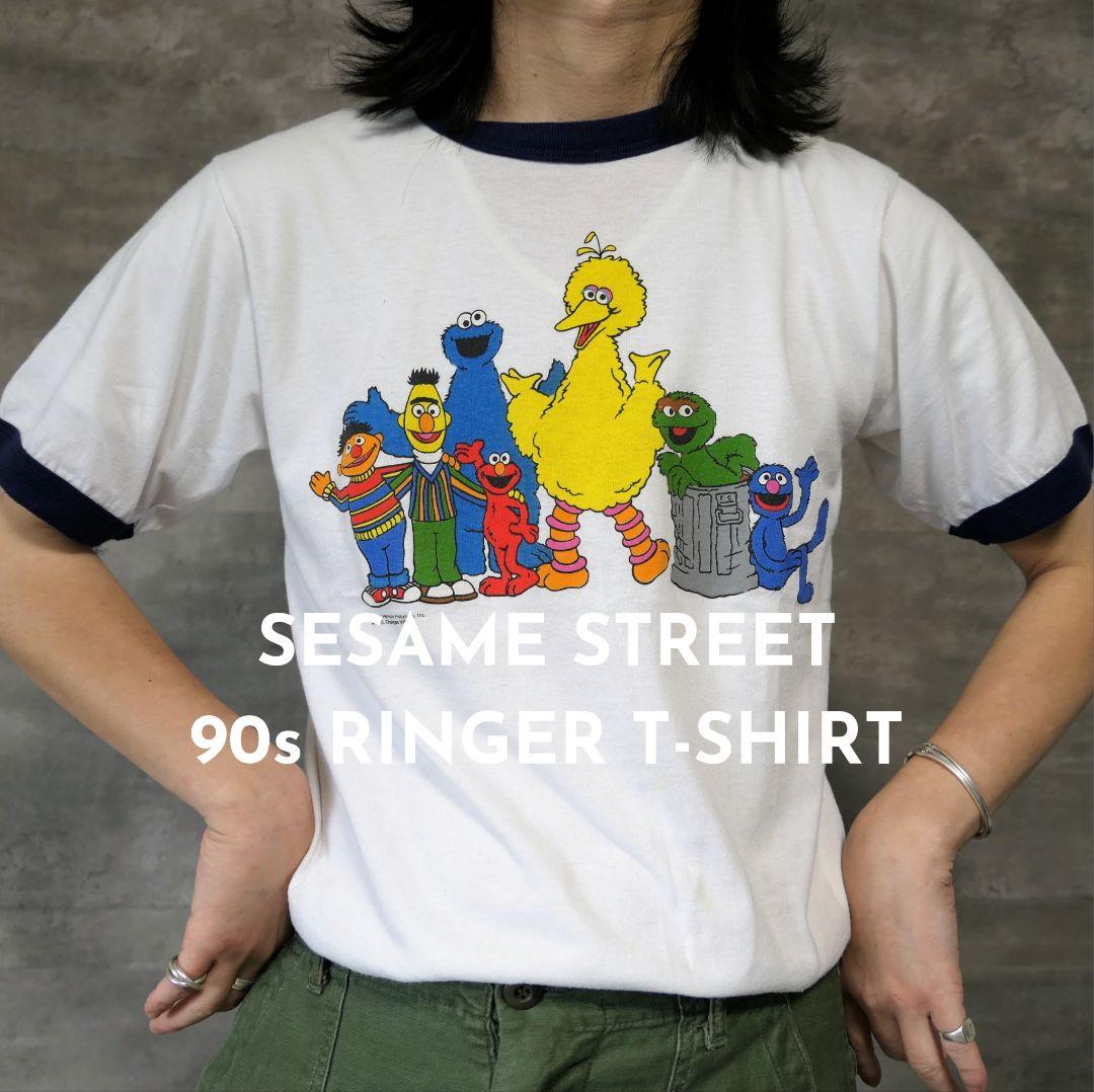 VINTAGE 90s M Ringer T-shirt -SESAME STREET-